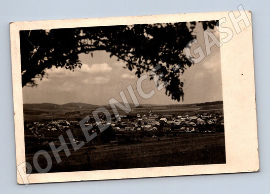 Pohlednice Bělá n. R. venkovská krajina s obcí 1950 (BM25656)