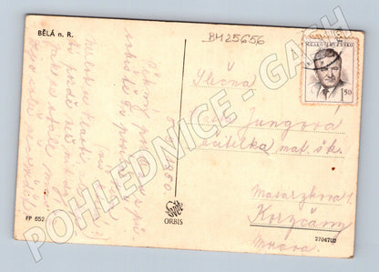 Pohlednice Bělá n. R. venkovská krajina s obcí 1950 (BM25656)