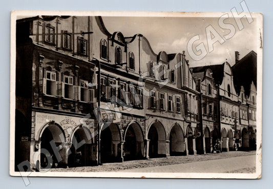 Pohlednice Domažlice domy na náměstí 1937 (BM25665)