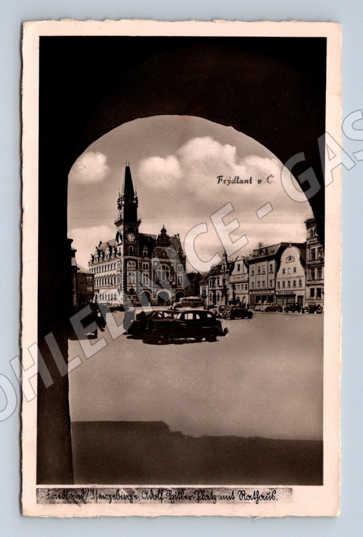 Pohlednice Frýdlant radnice náměstí 1940 (BM25666)