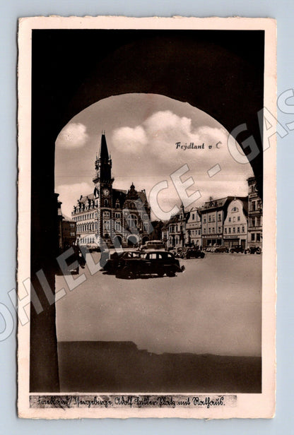 Pohlednice Frýdlant radnice náměstí 1940 (BM25666)