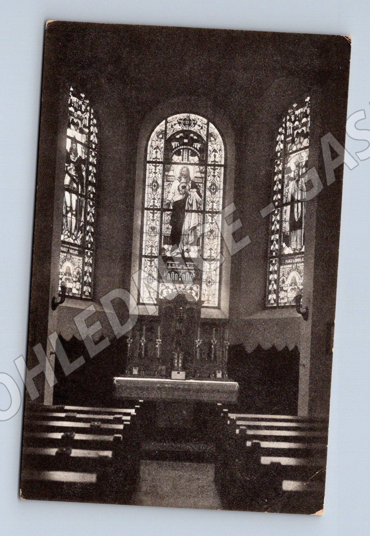 Pohlednice Pleš Kaple Srdce Páně vitráže 1927 (BM25667)