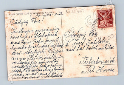 Pohlednice Pleš Kaple Srdce Páně vitráže 1927 (BM25667)