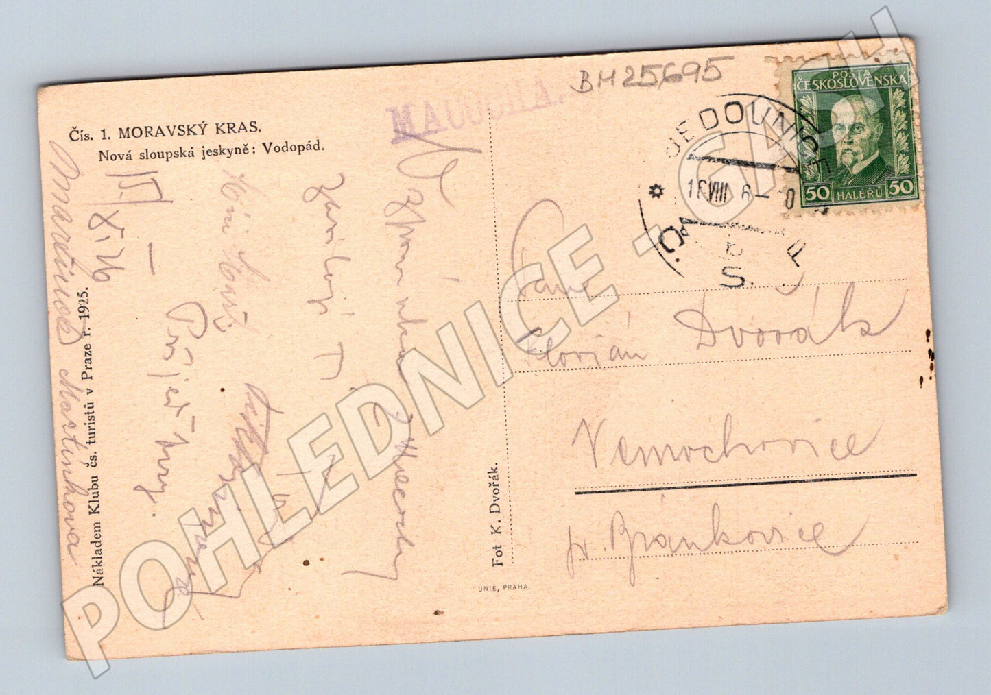 Pohlednice Moravský kras Nová sloupská jeskyně Vodopád 1925 (BM25695)