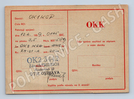 Pohlednice Ostrava radioamatérská QSL karta 1959 (BM25724)