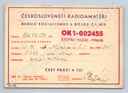 Pohlednice QSL karta radioamatér OK1-002455 Praha 1957 (BM25725)