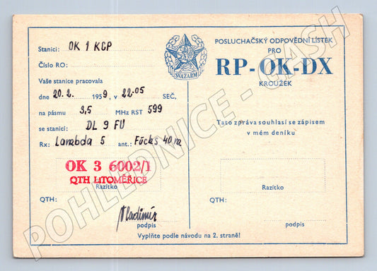 Pohlednice amatérské rádio QSL karta 1959 (BM25727)