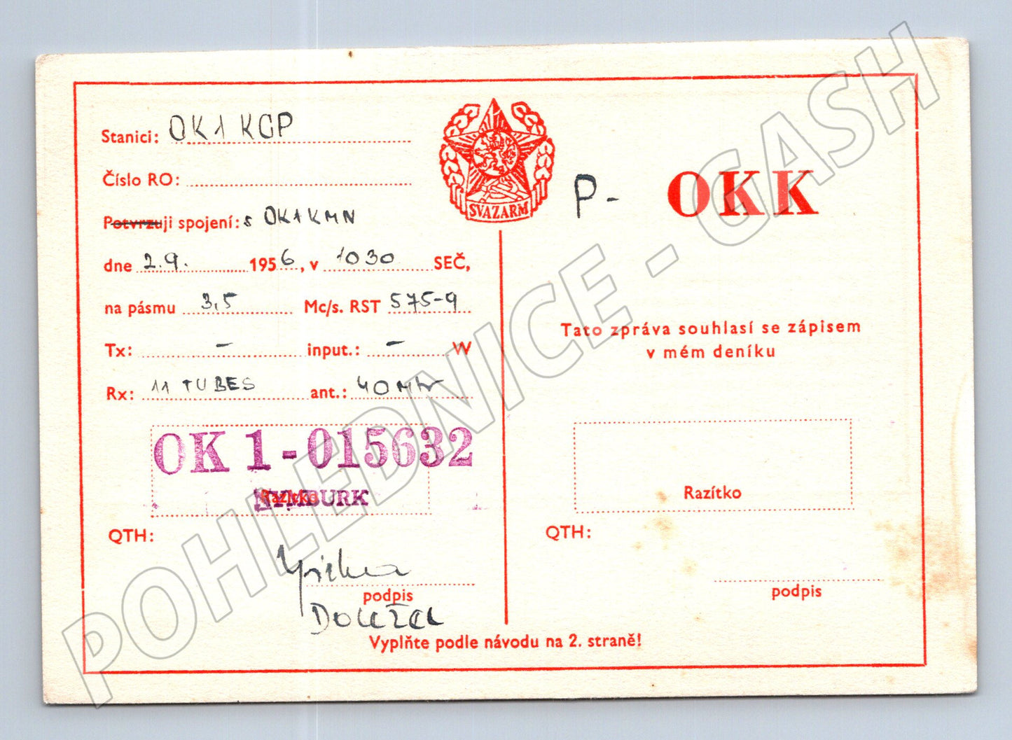 Pohlednice Svazarm QSL karta Nymburk 1956 (BM25729)
