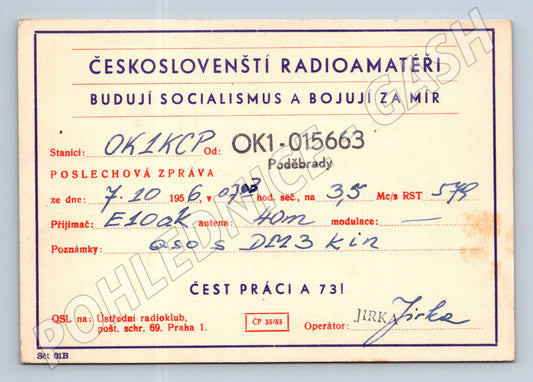 Pohlednice ČSSR Poděbrady QSL karta 1956 (BM25730)