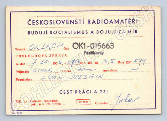 Pohlednice Poděbrady radioamatérská karta 1956 (BM25731)