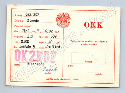 Pohlednice Hustopeče QSL karta Svazarm 1957 (BM25741)