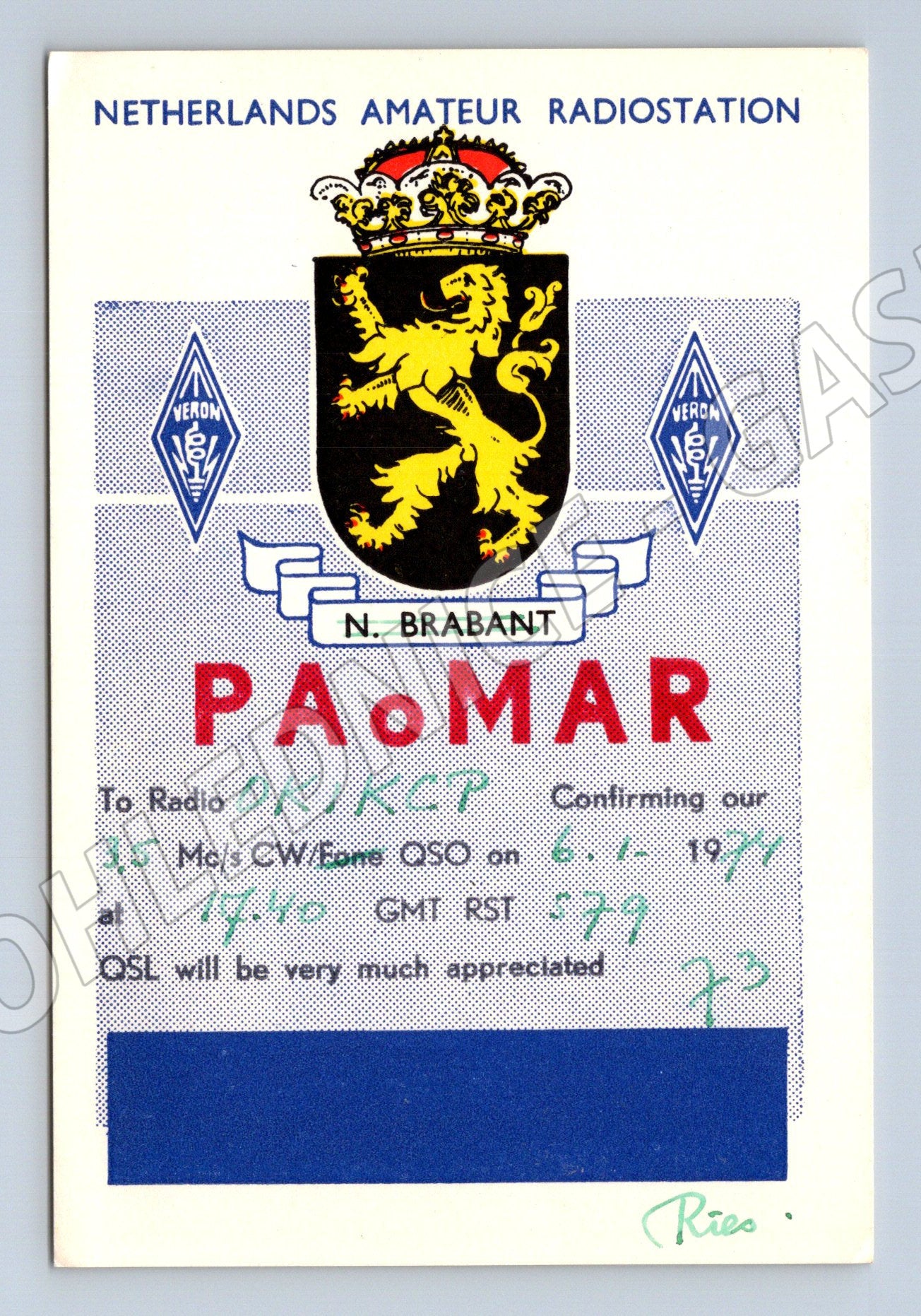 Pohlednice Nizozemsko QSL karta N. Brabant 1971 (BM25749)