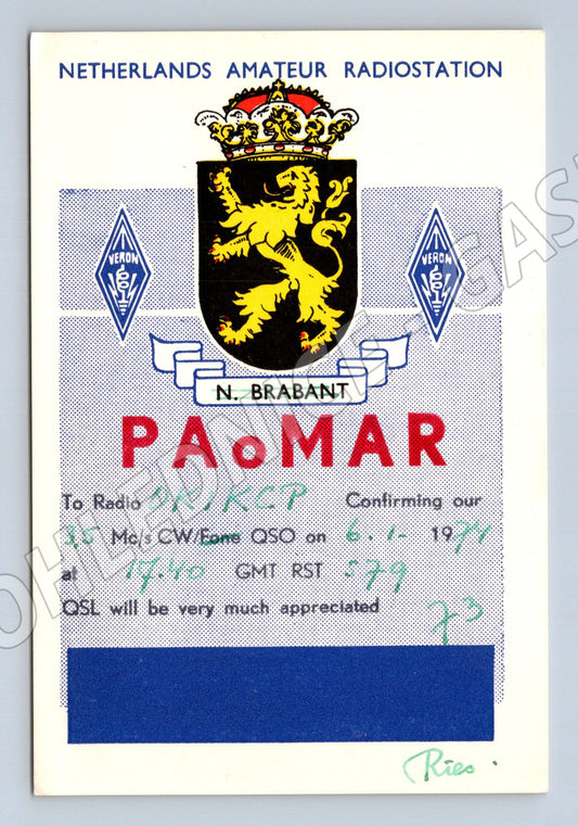 Pohlednice Nizozemsko QSL karta N. Brabant 1971 (BM25749)