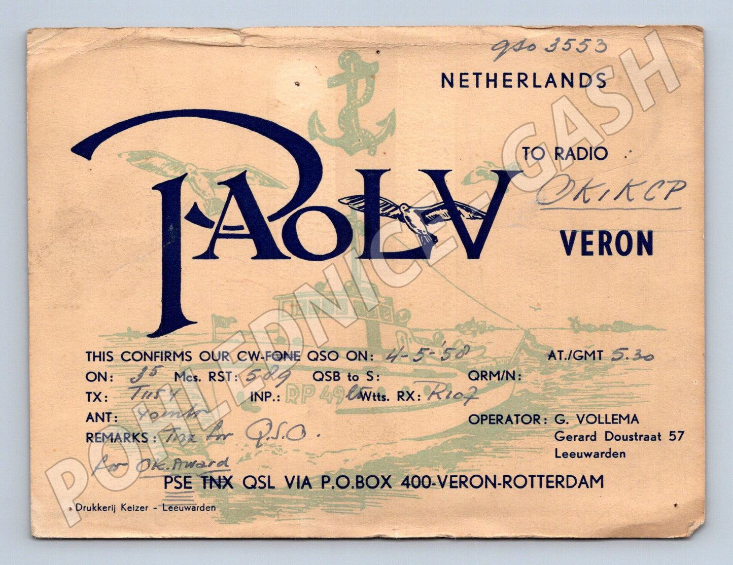 Pohlednice Nizozemsko QSL karta PA0LV 1950 (BM25750)