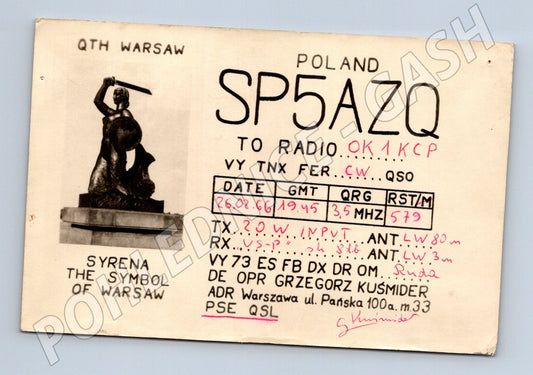 Pohlednice Polsko Varšava Syrena QSL karta 1966 (BM25751)