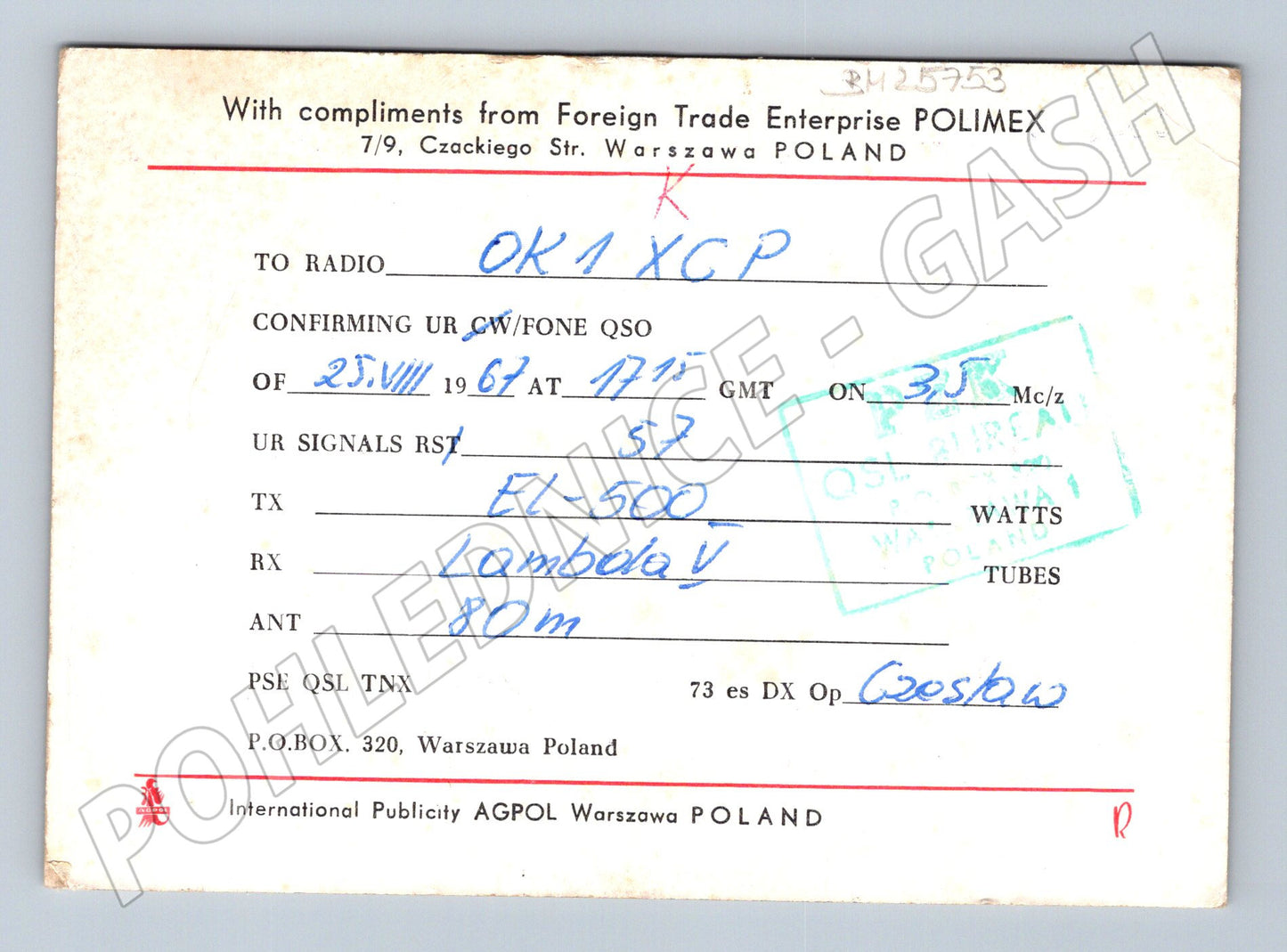 Pohlednice Polsko QSL karta Polimex 1967 (BM25753)