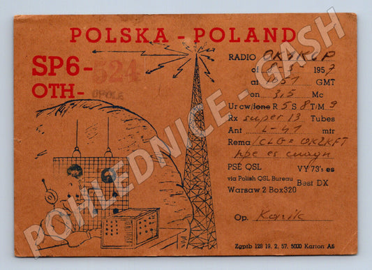 Pohlednice Polsko QSL karta radioamatéři 1957 (BM25754)