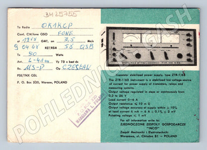 Pohlednice Polsko QSL karta INCO stabilizovaný zdroj 1958 (BM25755)