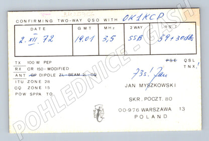 Pohlednice Polsko amatérské rádio QSL SP5JJB 1972 (BM25756)