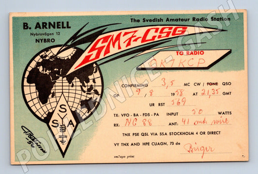 Pohlednice Švédsko radio QSL karta 1958 (BM25760)