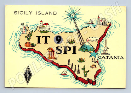 Pohlednice Itálie Sicílie QSL karta stylizovaná mapa 1972 (BM25765)