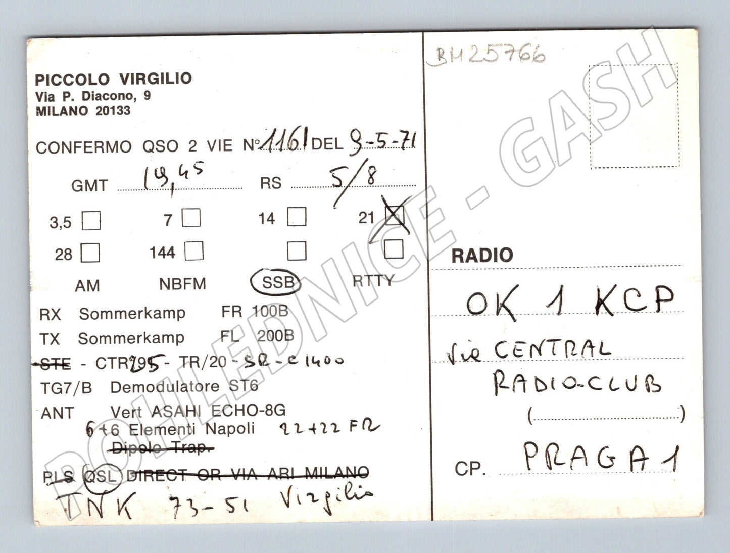 Pohlednice Itálie amatérské rádio I2VRP 1971 (BM25766)