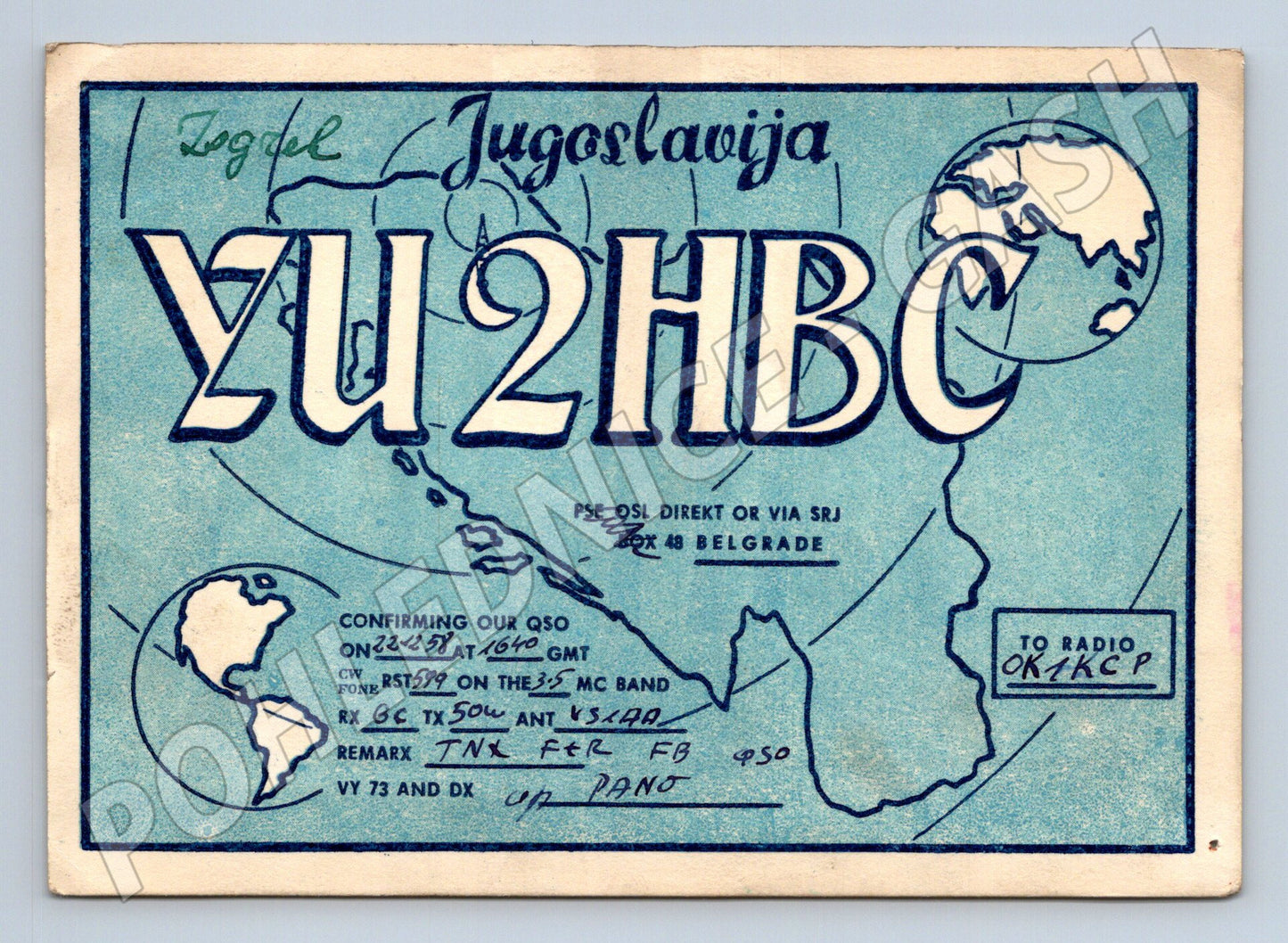 Pohlednice Jugoslavija QSL karta YU2HBC 1958 (BM25772)