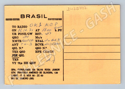 Pohlednice Brazílie QSL radioamatér 1971 (BM25777)