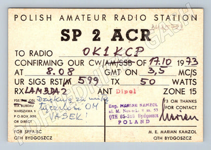 Pohlednice Polsko Bydgoszcz QSL karta SP2ACR F.O.D. 1973 (BM25783)