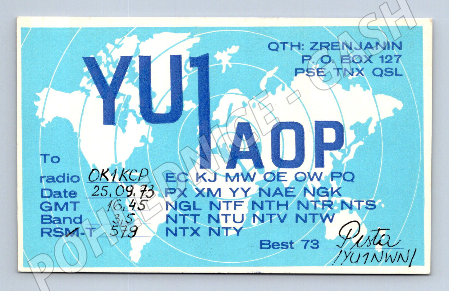 Pohlednice Srbsko Zrenjanin QSL karta Servo Mihalj 1973 (BM25791)