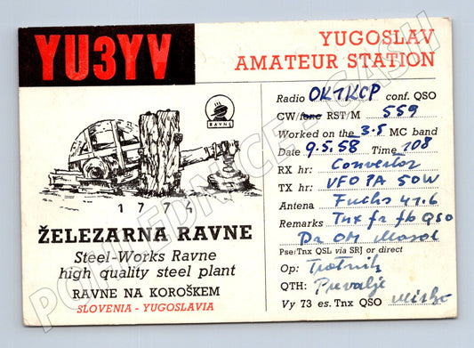 Pohlednice Jugoslávie Železárna Ravne QSL karta 1958 (BM25794)