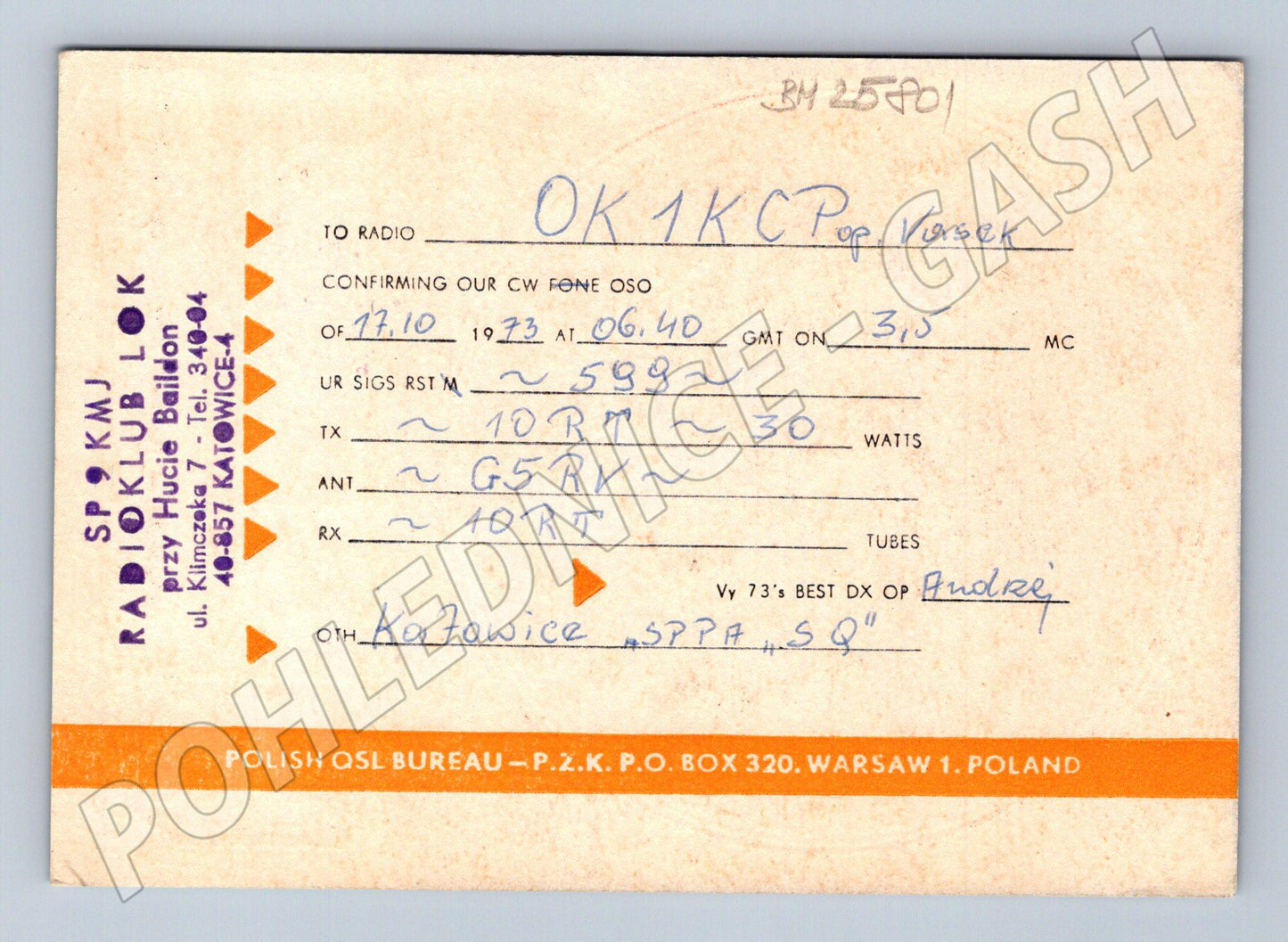 Pohlednice Polsko Katowice, SP9KMJ QSL karta 1973 (BM25801)
