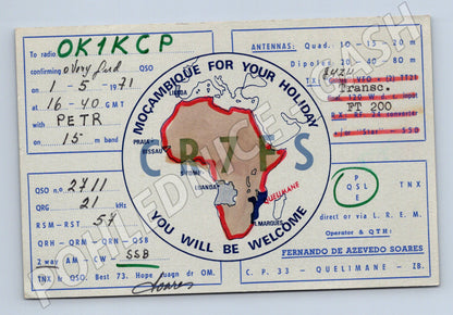 Pohlednice Mosambik QSL karta radioamatér OK1KCP CR7ES 1971 (BM25802)