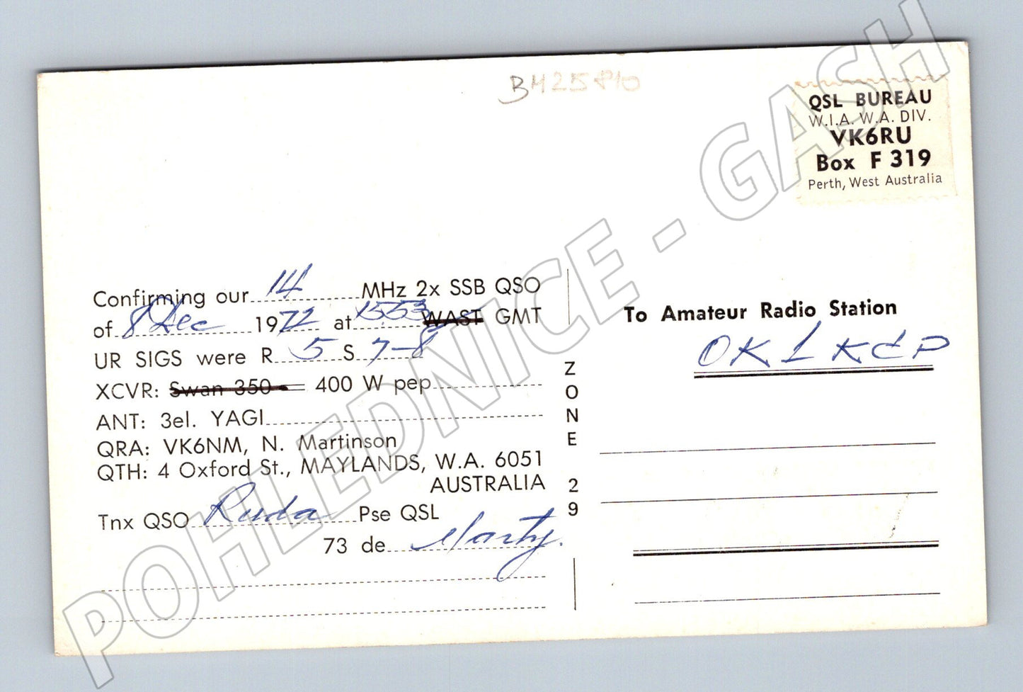 Pohlednice Austrálie VK6NM QSL karta 1972 (BM25810)
