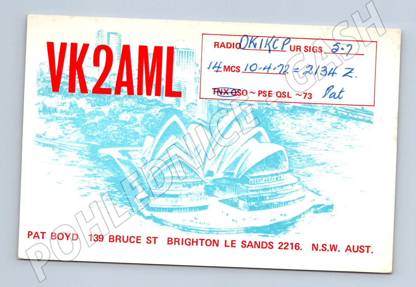 Pohlednice Austrálie Sydney Opera House QSL VK2AML 1972 (BM25812)