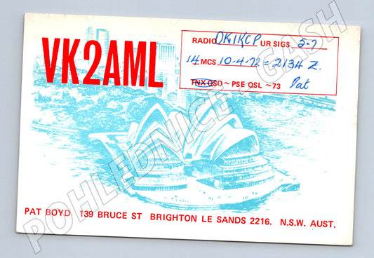 Pohlednice Austrálie Sydney Opera House QSL VK2AML 1972 (BM25812)