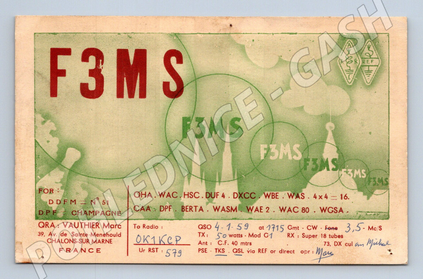Pohlednice Francie amatérské rádio QSL 1959 (BM25815)