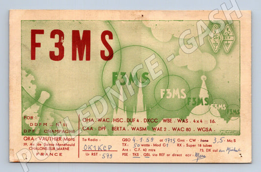 Pohlednice Francie amatérské rádio QSL 1959 (BM25815)