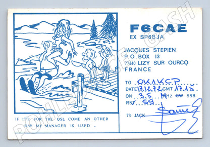 Pohlednice Francie QSL karta s humorným motivem 1972 (BM25818)
