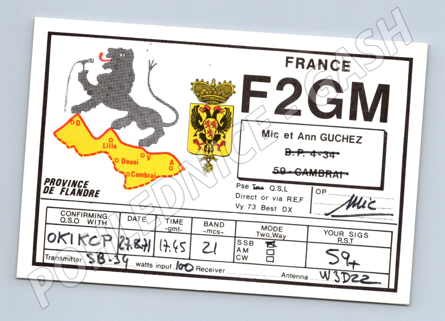 Pohlednice Francie QSL karta F2GM 1971 (BM25820)