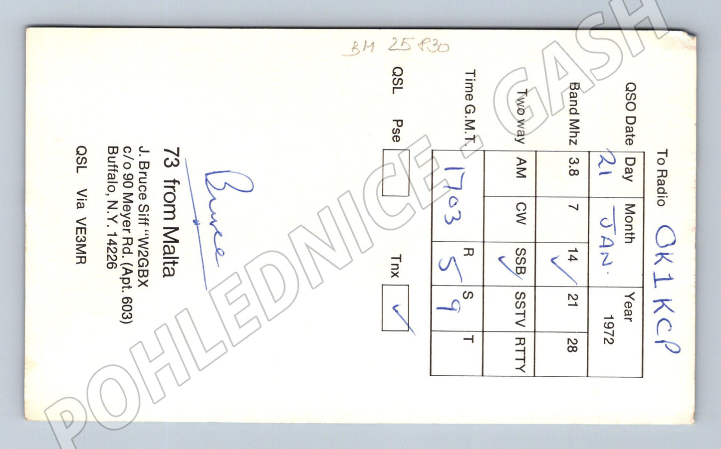 Pohlednice Malta QSL karta amatérské rádio 1972 (BM25830)