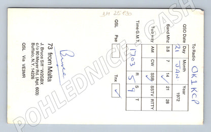 Pohlednice Malta QSL karta amatérské rádio 1972 (BM25830)