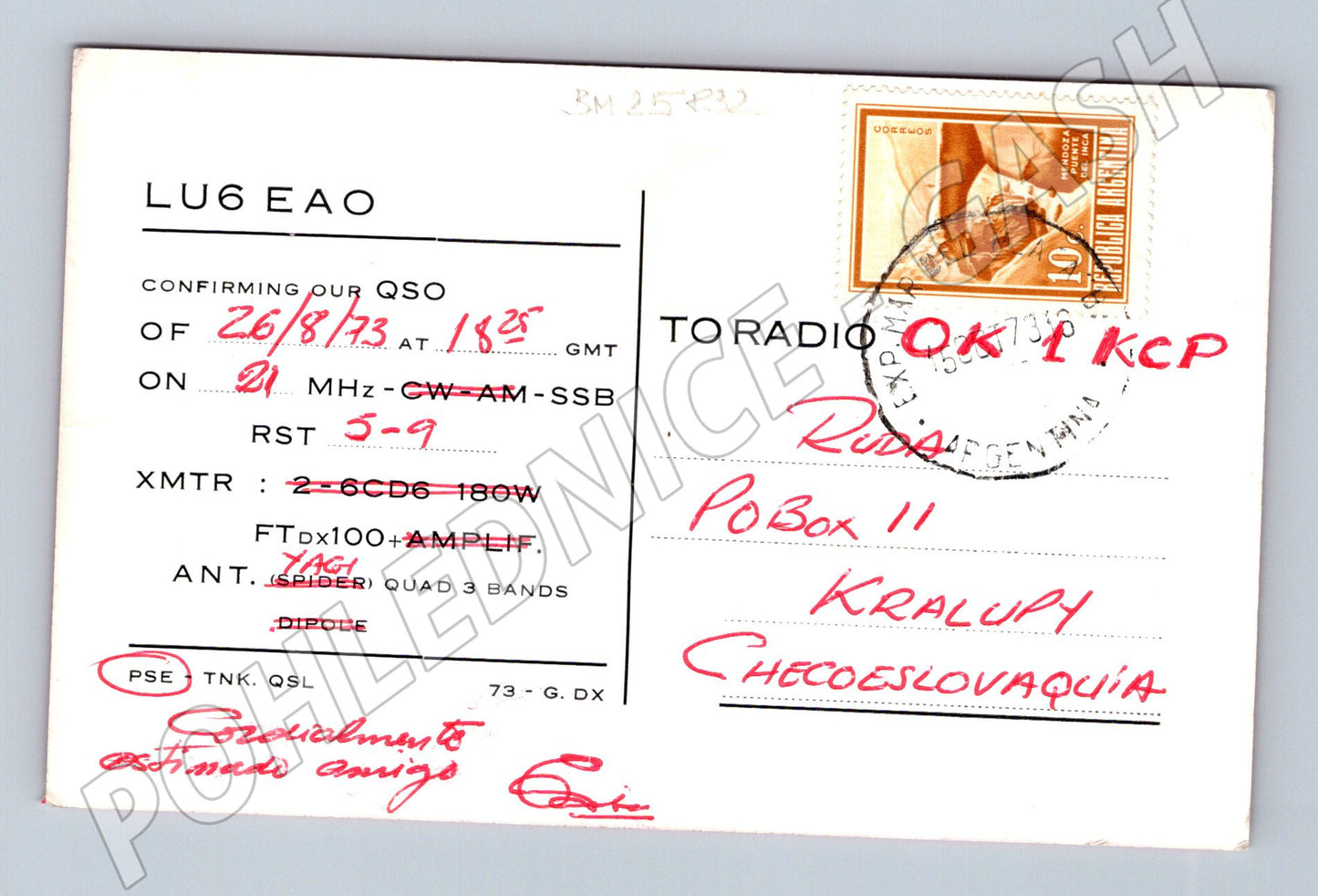 Pohlednice Argentina QSL karta radioamatérská 1973 (BM25832)