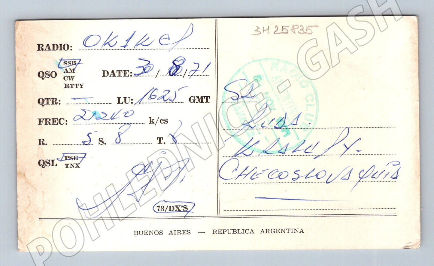 Pohlednice Argentina A.R.A. La Argentina QSL 1971 (BM25835)