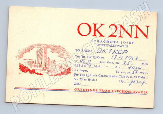 Pohlednice Gottwaldov-Zlín QSL karta 1957 (BM25844)