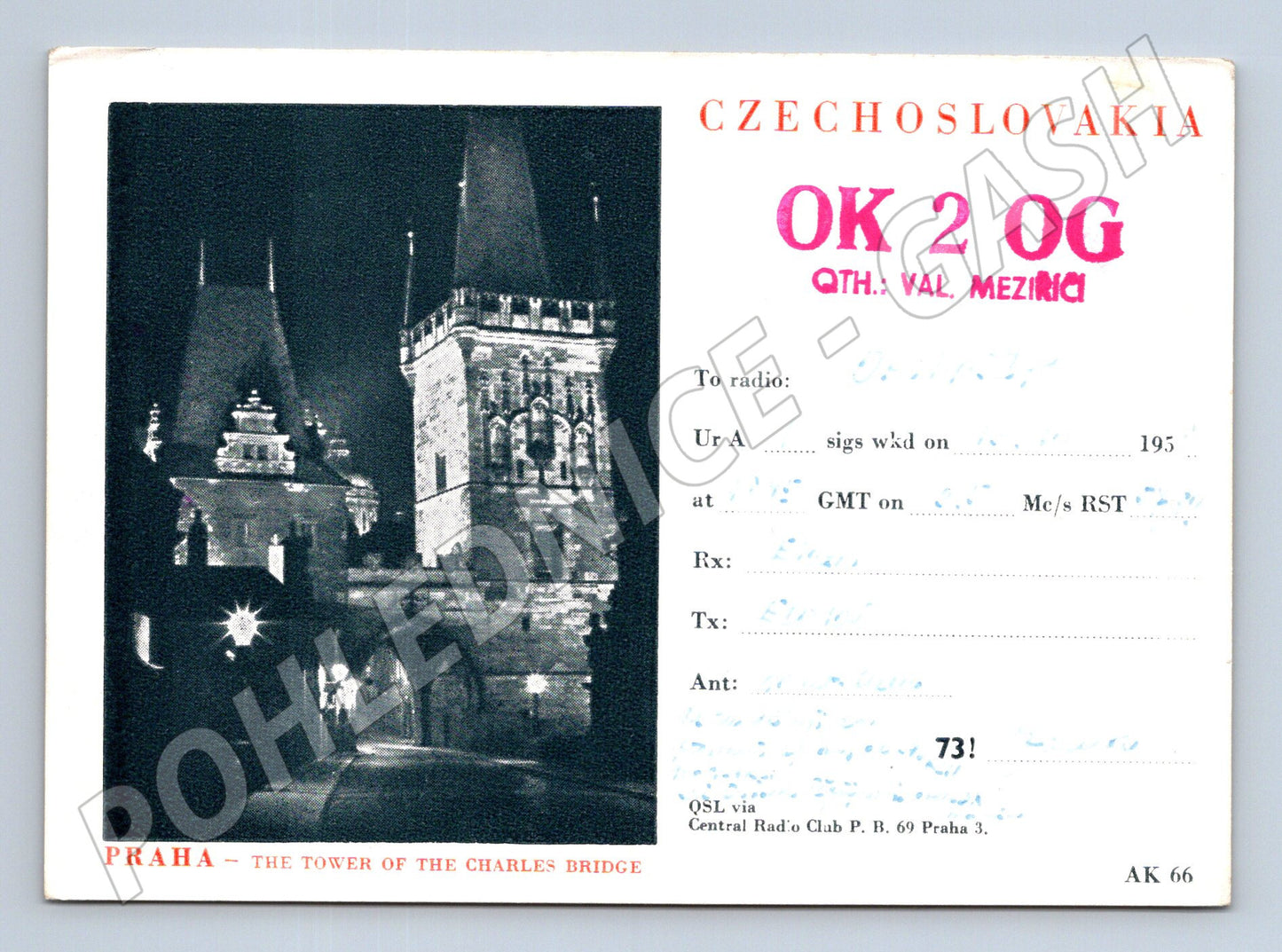 Pohlednice Praha Karlův most QSL karta OK 2 OG (BM25847)