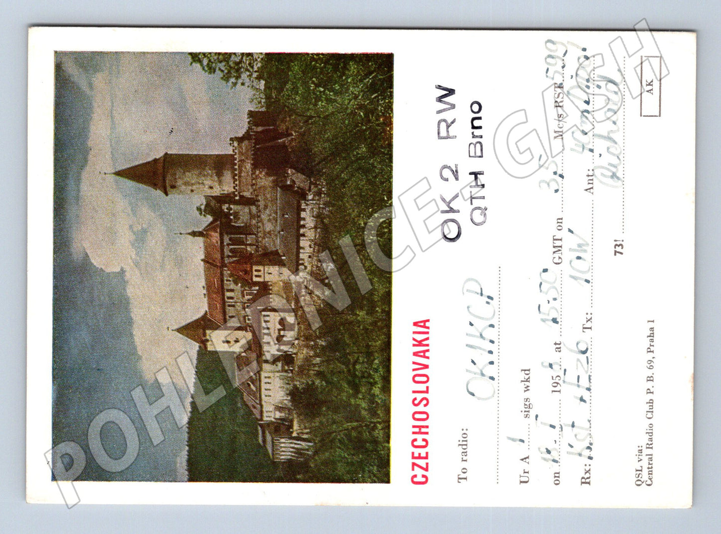 Pohlednice Brno hrad Veveří QSL lístek 1957 (BM25851)
