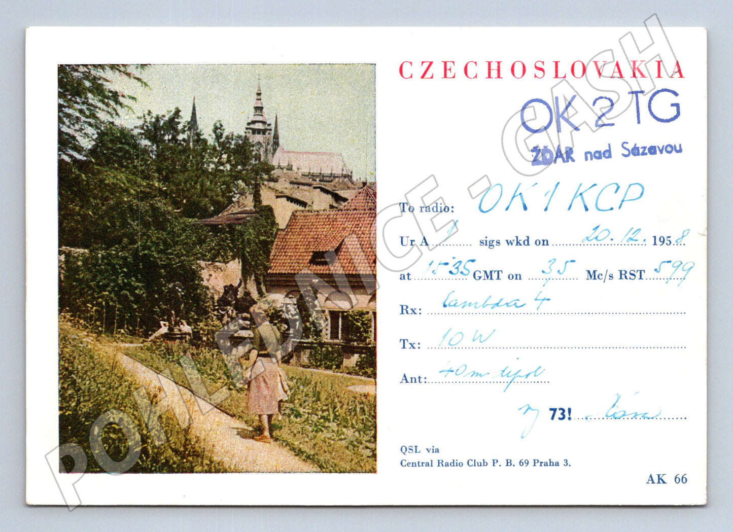 Pohlednice Žďár nad Sázavou QSL lístek 1958 (BM25853)