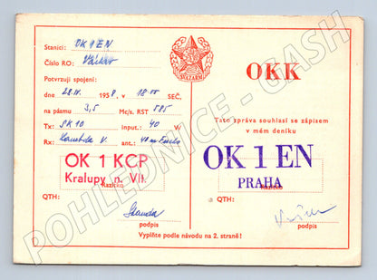 Pohlednice Svazarm QSL lístek Praha Kralupy n. Vlt. 195X (BM25857)