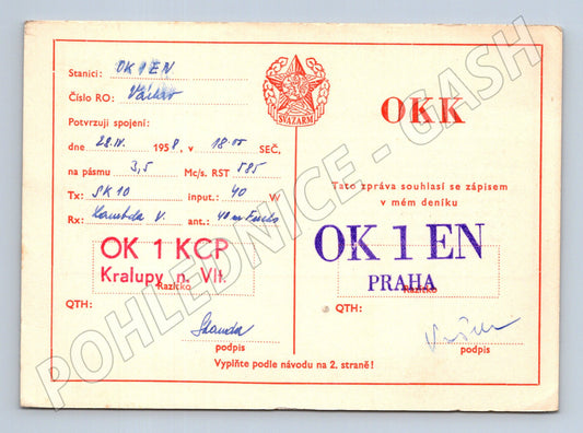 Pohlednice Svazarm QSL lístek Praha Kralupy n. Vlt. 195X (BM25857)